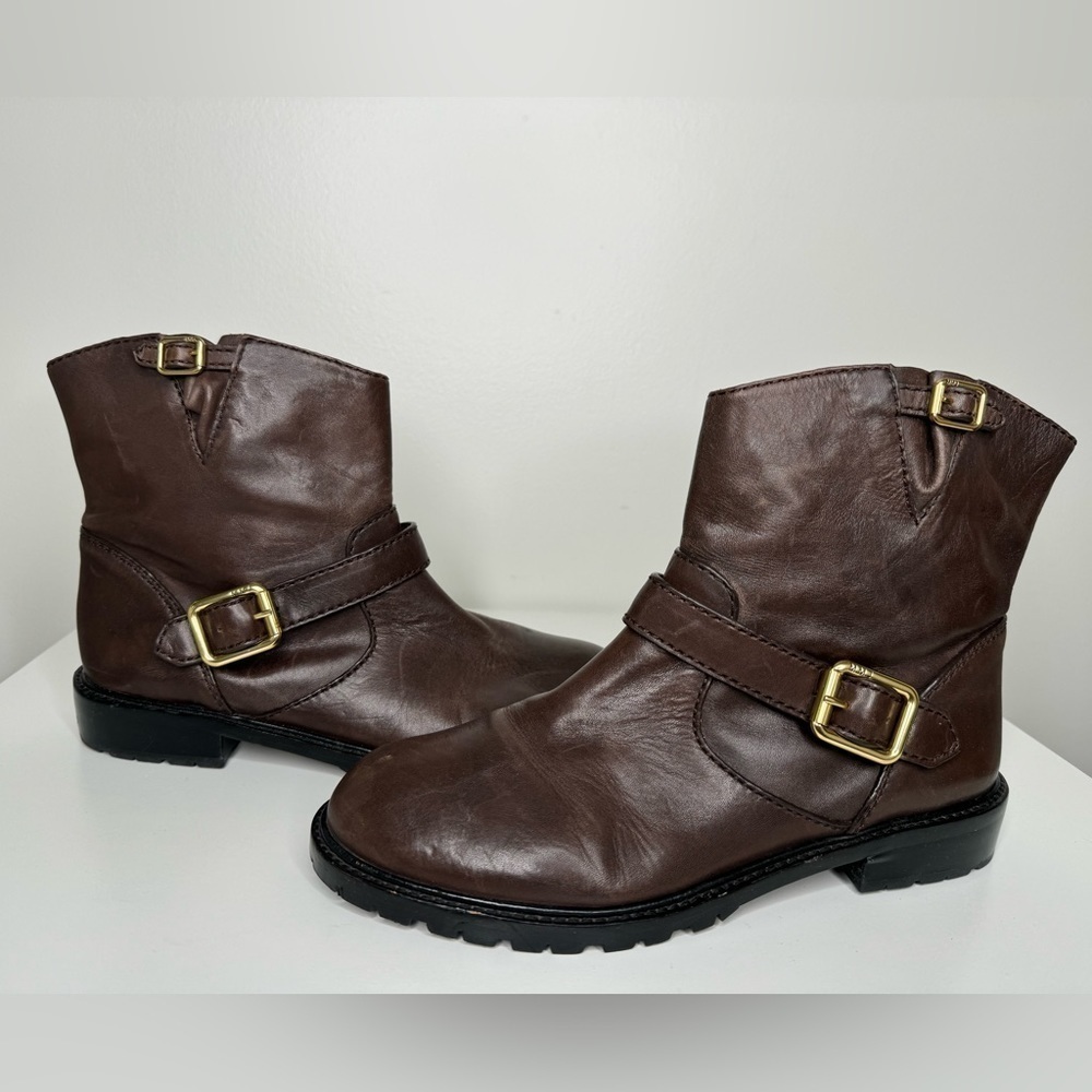 Marc by Marc Jacobs Brown Leather Buckle Moto Ankle Boots - Edgy Style